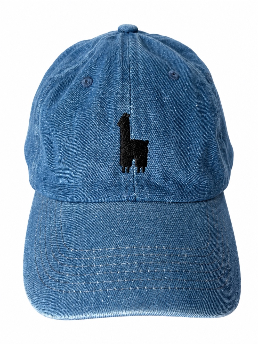 Denim Baseball Cap with Navy Llama Embroidery - Blue